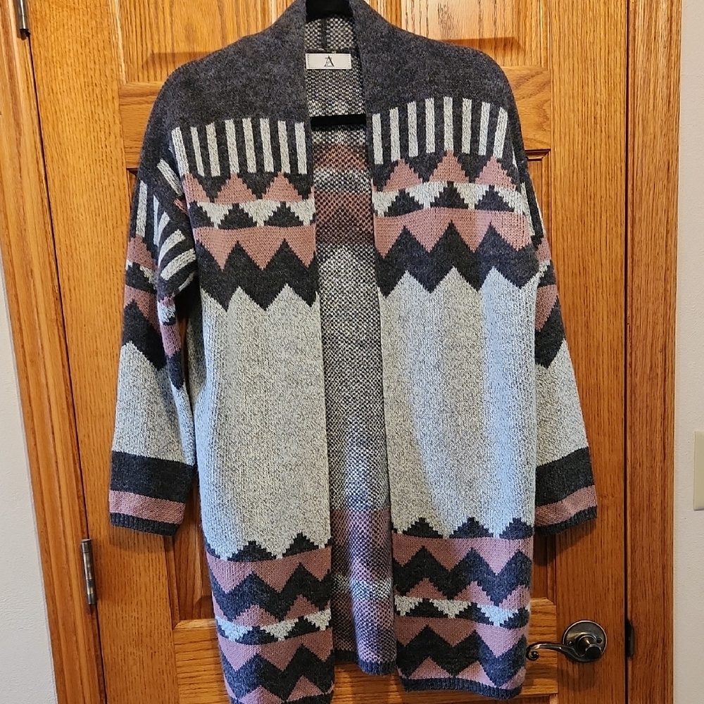 Geometric Gray and Pink Women's Cardigan